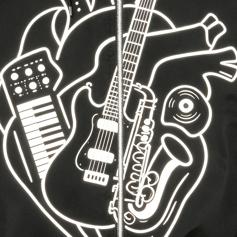Reflective Patchwork Screen Print Hooded Jacket