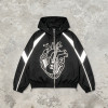 Reflective Patchwork Screen Print Hooded Jacket | Music Heart Instrument Graphic Sonic-Wear Jacket | Custom Streetwear