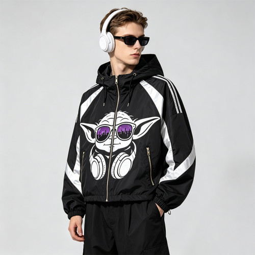 Patchwork Screen DTG Print Hooded Jacket | Anime DJ Yoda Sonic Graphic Sonic-Wear Jacket | OEM Streetwear