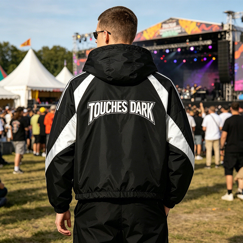Patchwork Screen DTG Print Hooded Jacket