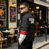 Color Block Patchwork Screen Print Stand Collar Jacket | Space Astronaut DJ Sonic Graphic Jacket | OEM Streetwear