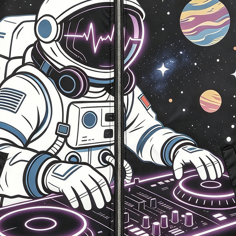 Color Block Patchwork Screen Print Stand Collar Jacket