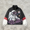 Color Block Patchwork Screen Print Stand Collar Jacket | Space Astronaut DJ Sonic Graphic Jacket | OEM Streetwear
