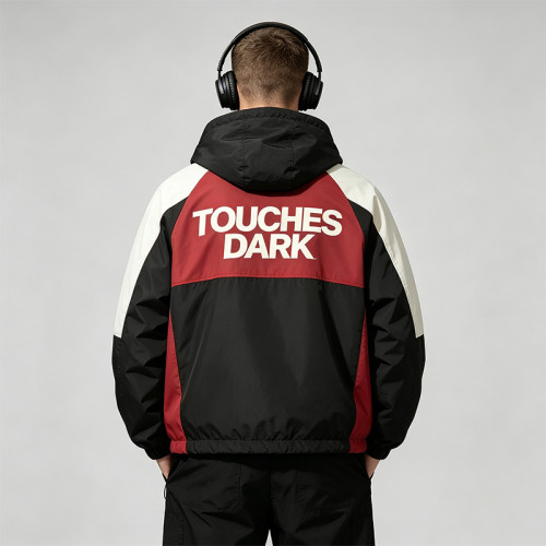 Patchwork Screen DTG Print Hooded Jacket | Skeleton DJ Sonic Graphic Color Block Jacket | Clothing Manufacturer
