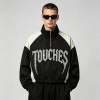 Patchwork Rhinestone Stand Collar Crop Jacket | Half Zip Gothic Letter Color Block Sonic-Wear Jacket | Custom Streetwear