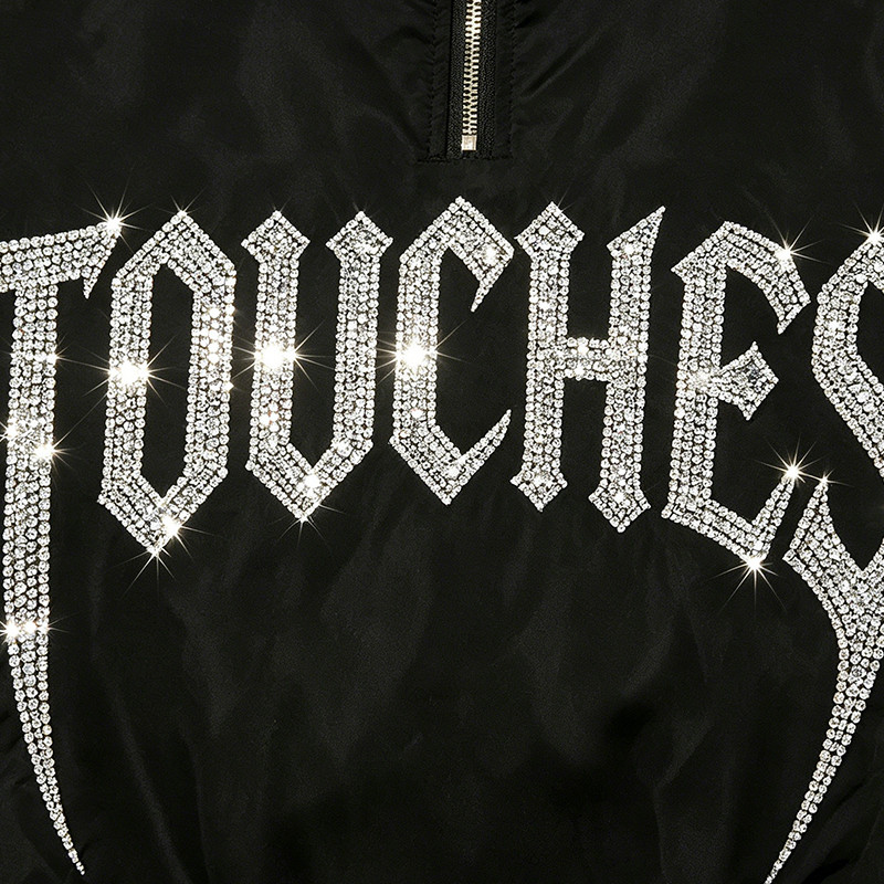 Patchwork Rhinestone Stand Collar Crop Jacket