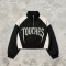 Patchwork Rhinestone Stand Collar Crop Jacket | Half Zip Gothic Letter Color Block Sonic-Wear Jacket | Custom Streetwear