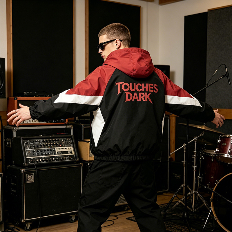 Patchwork Rubber Screen Print Hooded Jacket