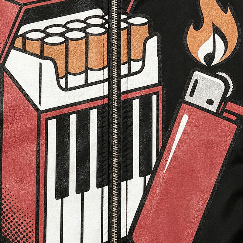 Patchwork Rubber Screen Print Hooded Jacket
