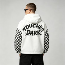 Screen Print Checkerboard Patchwork Hooded Jacket | Sonic-Wear Half Zip Jacket | OEM Streetwear