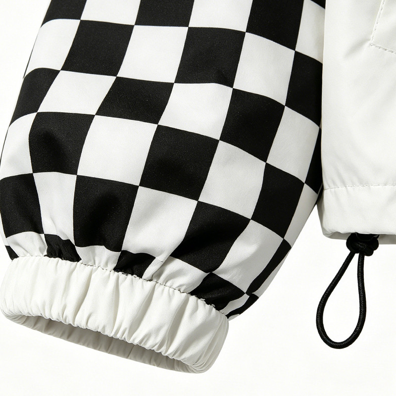 Screen Print Checkerboard Patchwork Hooded Jacket