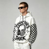 Screen Print Checkerboard Patchwork Hooded Jacket | Sonic-Wear Half Zip Jacket | OEM Streetwear