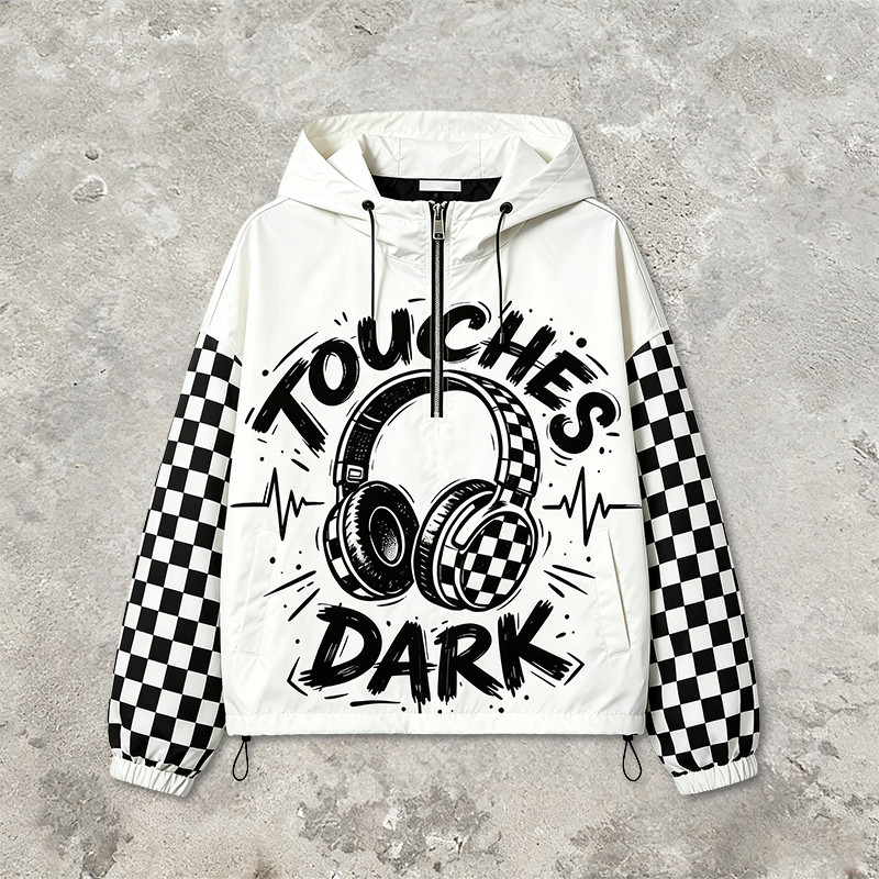 Screen Print Checkerboard Patchwork Hooded Jacket