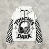 Screen Print Checkerboard Patchwork Hooded Jacket | Sonic-Wear Half Zip Jacket | OEM Streetwear