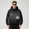 Patchwork Applique Vinyl Boombox Letter Graphic Hooded Jacket | Two-Tone Raglan Street Outerwear | Clothing Manufacturer