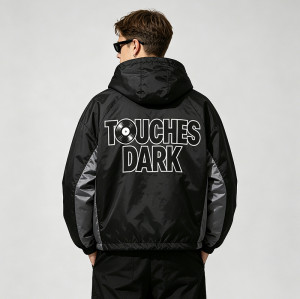 Patchwork Applique Vinyl Boombox Letter Graphic Hooded Jacket | Two-Tone Raglan Street Outerwear | Clothing Manufacturer