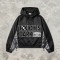 Patchwork Applique Vinyl Boombox Letter Graphic Hooded Jacket | Two-Tone Raglan Street Outerwear | Clothing Manufacturer