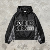 Patchwork Applique Vinyl Boombox Letter Graphic Hooded Jacket | Two-Tone Raglan Street Outerwear | Clothing Manufacturer