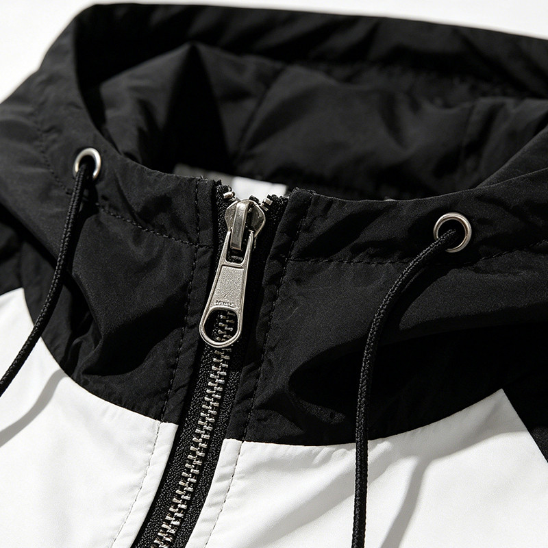 Color Block Patchwork DTG Print Headphone Graphic Hooded Jacket