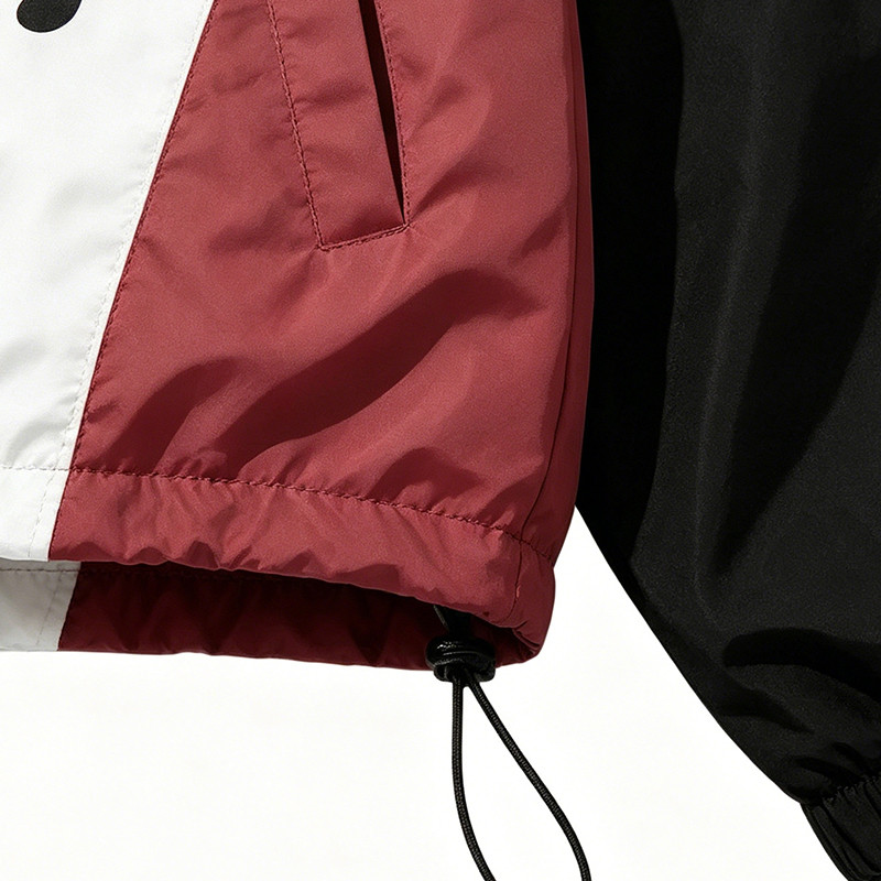 Color Block Patchwork DTG Print Headphone Graphic Hooded Jacket