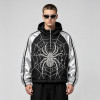 Black Silver Color Block Patchwork Rhinestone Hooded Jacket | Sonic-Wear Spider Graphic Jacket | Streetwear Manufacturer