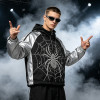 Black Silver Color Block Patchwork Rhinestone Hooded Jacket | Sonic-Wear Spider Graphic Jacket | Streetwear Manufacturer