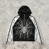 Black Silver Color Block Patchwork Rhinestone Hooded Jacket | Sonic-Wear Spider Graphic Jacket | Streetwear Manufacturer