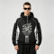 Patchwork Guitar Rhinestone Sonic-Wear Hooded Jacket | Black Silver Color Block Cropped Jacket | OEM Streetwear