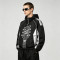Patchwork Guitar Rhinestone Sonic-Wear Hooded Jacket | Black Silver Color Block Cropped Jacket | OEM Streetwear