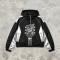 Patchwork Guitar Rhinestone Sonic-Wear Hooded Jacket | Black Silver Color Block Cropped Jacket | OEM Streetwear