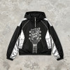 Patchwork Guitar Rhinestone Sonic-Wear Hooded Jacket | Black Silver Color Block Cropped Jacket | OEM Streetwear