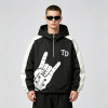 Patchwork Screen Print Applique Hooded Jacket | Rock Guitar Hand Graphic Jacket | Custom Streetwear