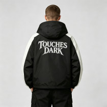 Patchwork Screen Print Applique Hooded Jacket | Rock Guitar Hand Graphic Jacket | Custom Streetwear