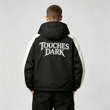 Patchwork Screen Print Applique Hooded Jacket | Rock Guitar Hand Graphic Jacket | Custom Streetwear