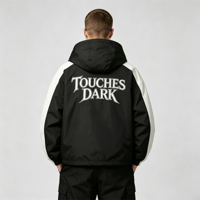 Patchwork Screen Print Applique Hooded Jacket | Rock Guitar Hand Graphic Jacket | Custom Streetwear