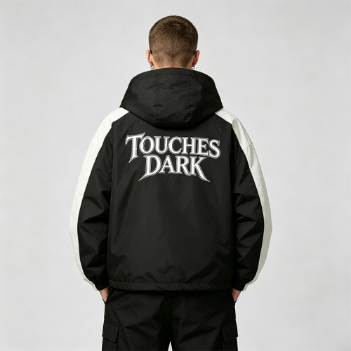 Patchwork Screen Print Applique Hooded Jacket | Rock Guitar Hand Graphic Jacket | Custom Streetwear