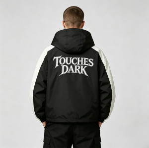 Patchwork Screen Print Applique Hooded Jacket | Rock Guitar Hand Graphic Jacket | Custom Streetwear