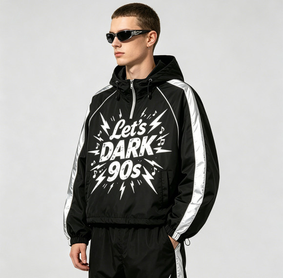 Patchwork Screen Print Cropped Drawstring Street Jacket | 90s Retro Graphic Hooded Jacket | Custom Streetwear