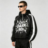 Patchwork Screen Print Cropped Drawstring Street Jacket | 90s Retro Graphic Hooded Jacket | Custom Streetwear