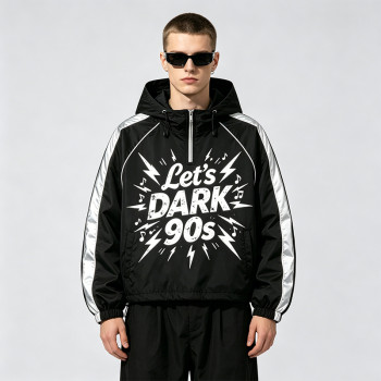 Patchwork Screen Print Cropped Drawstring Street Jacket | 90s Retro Graphic Hooded Jacket | Custom Streetwear