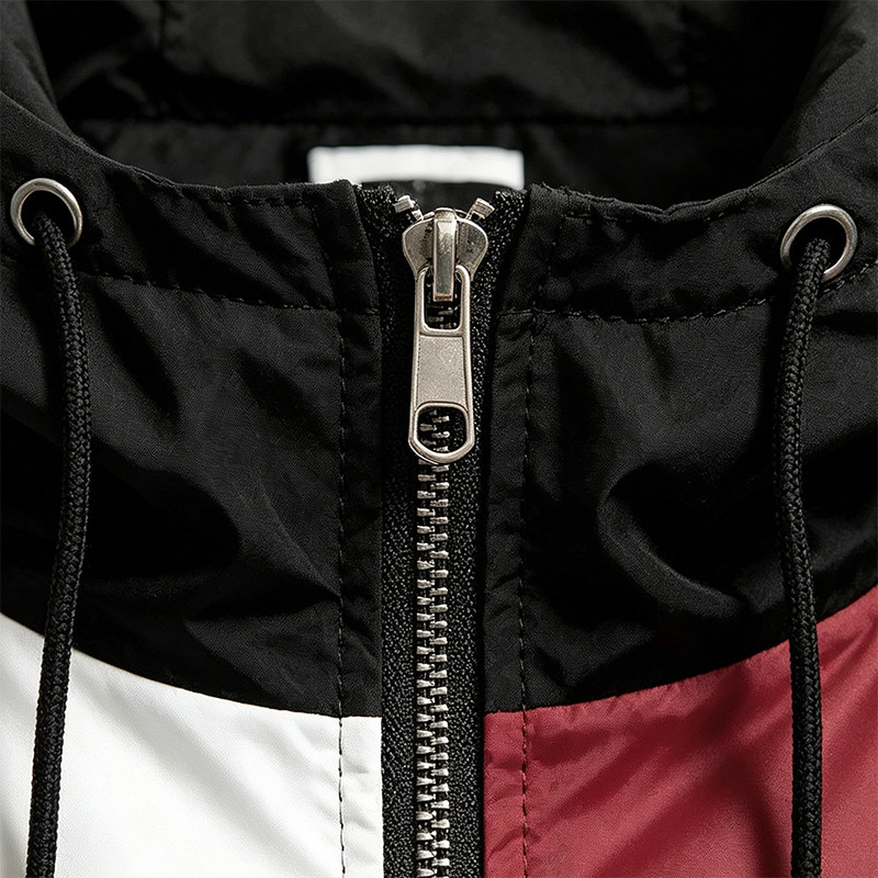 Color Block Patchwork Screen Print Guitar Monkey Hooded Jacket