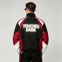 Patchwork Applique Reflective Music Note Print Embroidery Jacket | Sonic-Wear Zip Up Street Jacket | Custom Streetwear