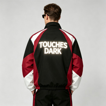 Patchwork Applique Reflective Music Note Print Embroidery Jacket | Sonic-Wear Zip Up Street Jacket | Custom Streetwear