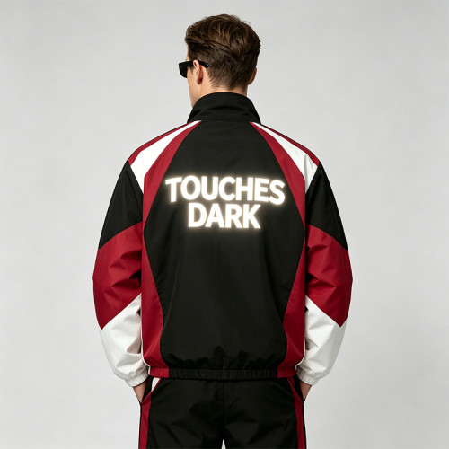 Patchwork Applique Reflective Music Note Print Embroidery Jacket | Sonic-Wear Zip Up Street Jacket | Custom Streetwear