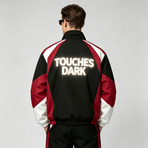 Patchwork Applique Reflective Music Note Print Embroidery Jacket | Sonic-Wear Zip Up Street Jacket | Custom Streetwear