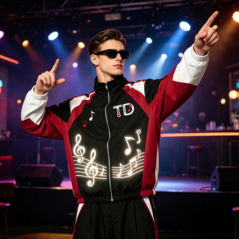 Patchwork Applique Reflective Music Note Print Embroidery Jacket 