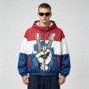 Color Block Patchwork Screen Print Hooded Jacket | Guitar Graphic Sonic-Wear Jacket | Custom Streetwear