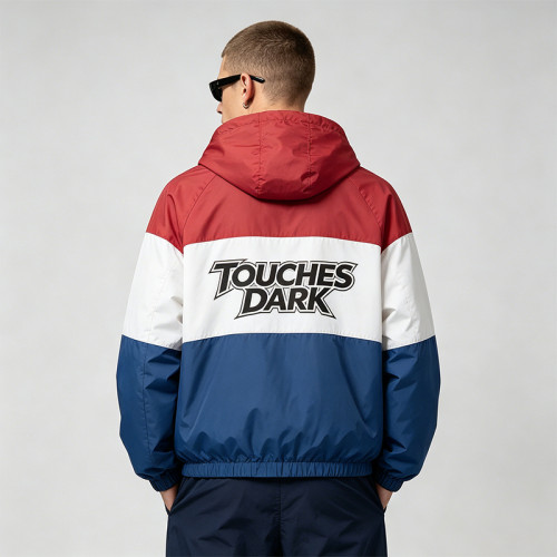 Color Block Patchwork Screen Print Hooded Jacket | Guitar Graphic Sonic-Wear Jacket | Custom Streetwear