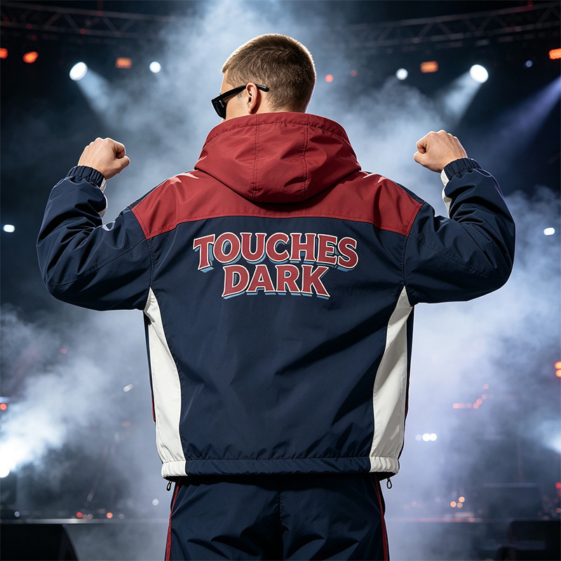 Color Block Patchwork DTG Print Hooded Jacket
