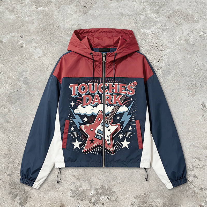 Color Block Patchwork DTG Print Hooded Jacket